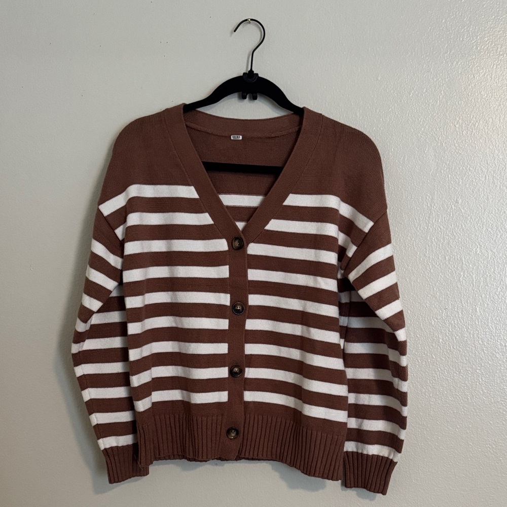Brown and White Striped Women's Sweater